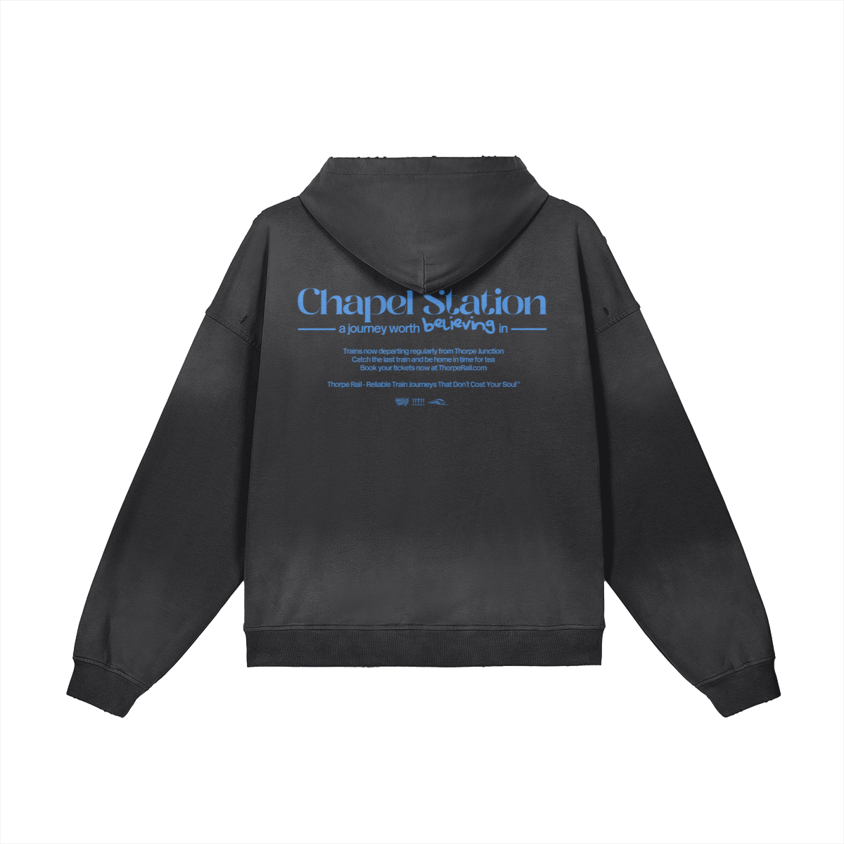 Visit Chapel Station Distressed Sun Faded Heavyweight Hoodie - Image 2
