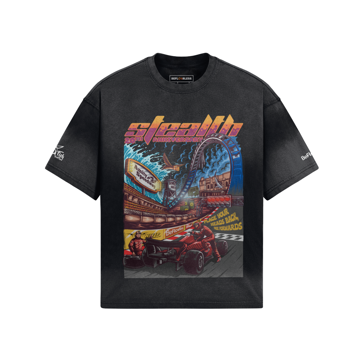 Floorless Racing Front Print Oversized Tie-dye Tee
